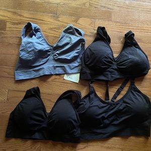 Set of Four different sport bras, misc brands, very comfortable, run small.